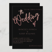 Invitation Parties scintillant en or noir et Rose Mariage Art (Devant / Derrière)