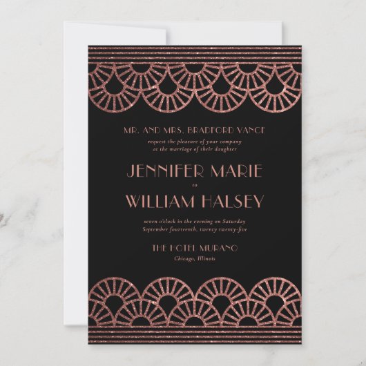 Invitation Parties scintillant en or noir et Rose Mariage de (Devant)