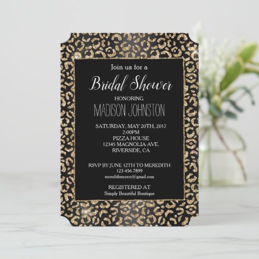 Invitation Parties scintillant en or noir glam Leopard (Debout devant)