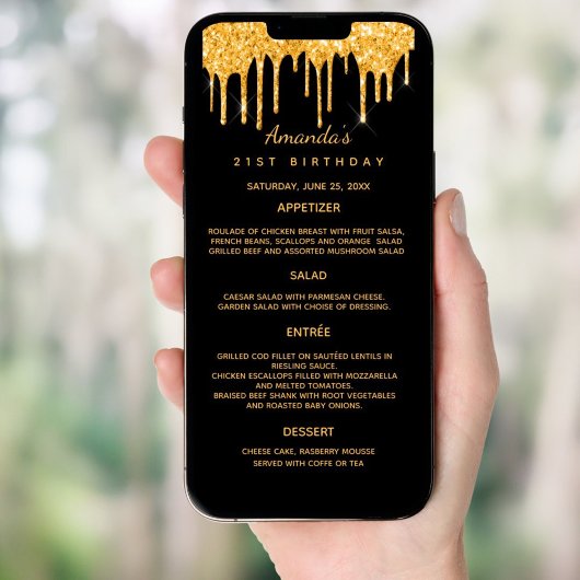 Invitation Parties scintillant en or noir gouttes photo Bio C