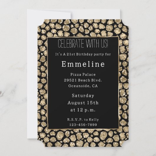 Invitation Parties scintillant en or noir Leopard (Devant)