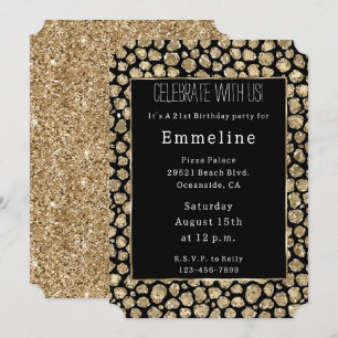 Invitation Parties scintillant en or noir Leopard
