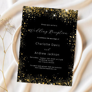 Invitation Parties scintillant en or noir réception de mariag