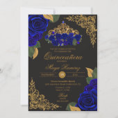 Invitation Parties scintillant en or noir Rose bleu Tiara Qui (Devant)