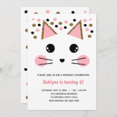 Invitation Parties scintillant en or noir rose Chat Anniversa (Devant / Derrière)