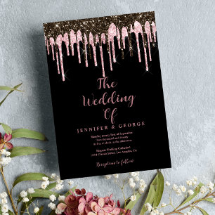 Invitation Parties scintillant en or noir rose élégant goutte