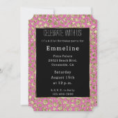 Invitation Parties scintillant en or noir rose Leopard (Devant)
