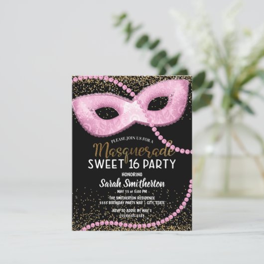 Invitation Parties scintillant en or noir rose Masquerade Swe (Debout devant)