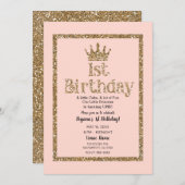 Invitation Parties scintillant en or rose 1er anniversaire Pr (Devant / Derrière)