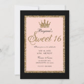 Invitation Parties scintillant en or rose & Black Sweet 16 Pr (Devant)