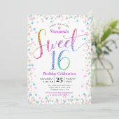 Invitation Parties scintillant en or rose bleu Confetti Sweet (Debout devant)
