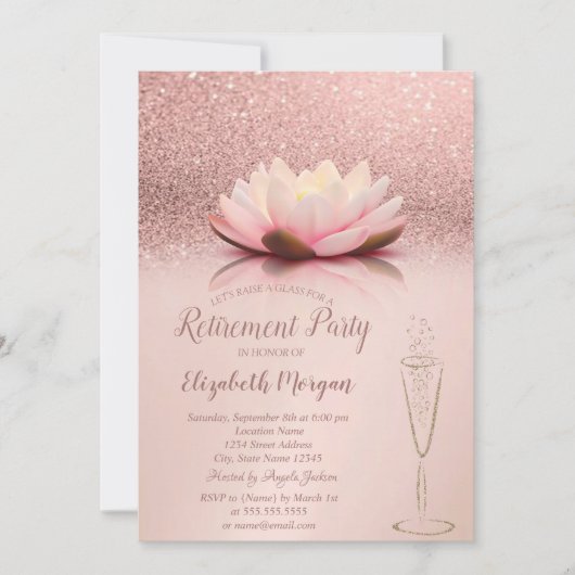 Invitation Parties scintillant en or rose Bokeh Lotus Glass R (Devant)