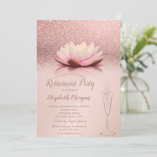 Invitation Parties scintillant en or rose Bokeh Lotus Glass R (Debout devant)