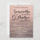 Invitation Parties scintillant en or rose chic mariage en boi (Devant)