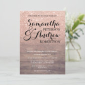 Invitation Parties scintillant en or rose chic mariage en boi (Debout devant)