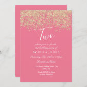 Invitation Parties scintillant en or rose Confetti 2e anniver (Devant / Derrière)