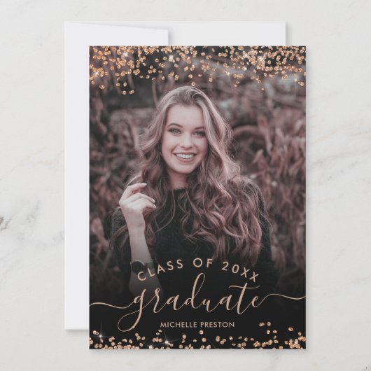 Invitation parties scintillant en or rose confetti 3 graduati (Devant)