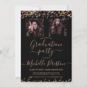 Invitation parties scintillant en or rose confetti 3 graduati (Dos)