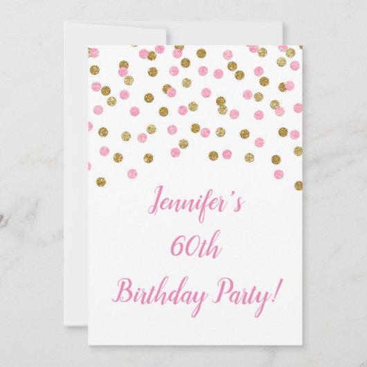 Invitation Parties scintillant en or rose Confetti 60 et fabu (Devant)