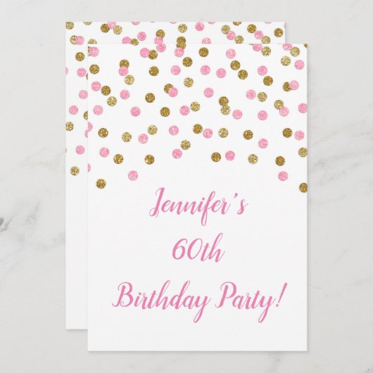 Invitation Parties scintillant en or rose Confetti 60 et fabu (Devant / Derrière)