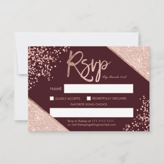 Invitation parties scintillant en or rose confetti burgundy r (Devant)