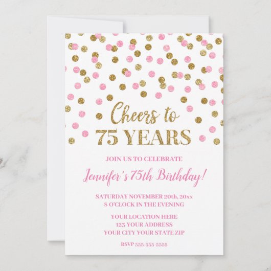 Invitation Parties scintillant en or rose Confetti encourage  (Dos)