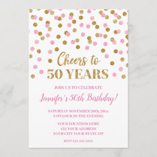 Invitation Parties scintillant en or rose Confetti encourage 