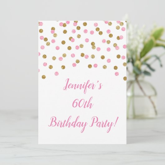 Invitation Parties scintillant en or rose Confetti encourage  (Debout devant)