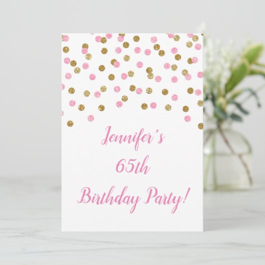 Invitation Parties scintillant en or rose Confetti encourage  (Debout devant)