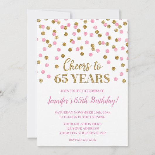 Invitation Parties scintillant en or rose Confetti encourage  (Dos)