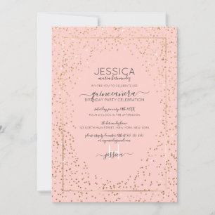 Invitation Parties scintillant en or rose Confetti Frontière 