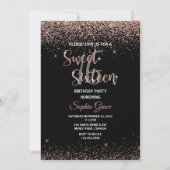 Invitation parties scintillant en or rose Confetti noir Sweet (Devant)