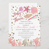 Invitation Parties scintillant en or rose Coquillages Sea Bea (Devant / Derrière)