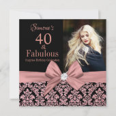 Invitation Parties scintillant en or rose damask 40th Birthda (Devant)