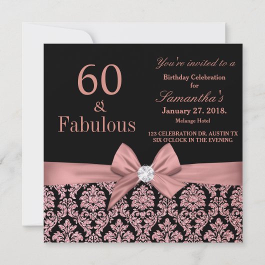 Invitation parties scintillant en or rose damask 60e annivers (Dos)