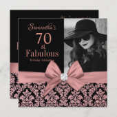 Invitation parties scintillant en or rose damask 70e annivers (Devant / Derrière)