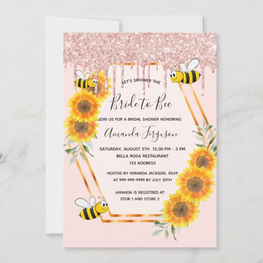 Invitation Parties scintillant en or rose de douche nuptiale  (Devant)