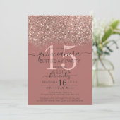 Invitation Parties scintillant en or rose Dusty Confetti Quin (Debout devant)