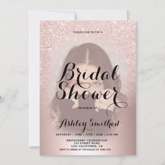Invitation parties scintillant en or rose en mousse ombre pho (Devant)