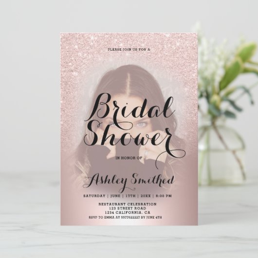 Invitation parties scintillant en or rose en mousse ombre pho (Debout devant)