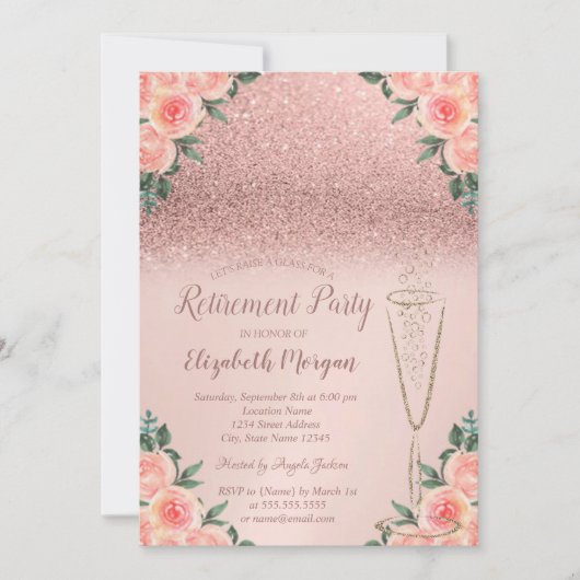 Invitation Parties scintillant en or Rose en verre Bokeh Flor (Devant)