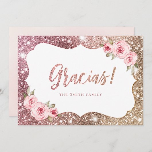 Invitation Parties scintillant en or rose et gracieuseté fleu (Devant / Derrière)