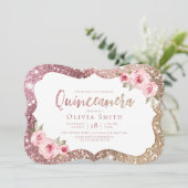 Invitation Parties scintillant en or rose et Quinceanera fleu (Debout devant)