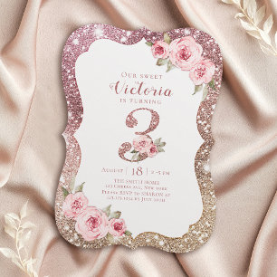Invitation Parties scintillant en or rose étincelante et 3ème