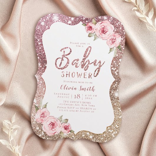 Invitation Parties scintillant en or rose étincelante et baby
