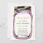 Invitation Parties scintillant en or rose Mason Jar Baby show (Devant)