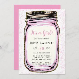Invitation Parties scintillant en or rose Mason Jar Baby show