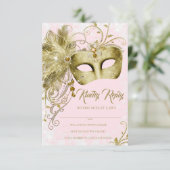 Invitation Parties scintillant en or rose Masquerade (Debout devant)
