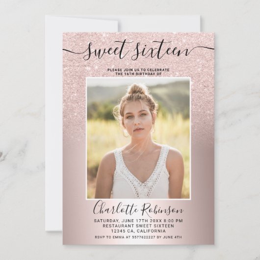 Invitation Parties scintillant en or rose métallique ombre 3  (Devant)