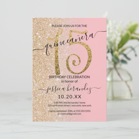 Invitation Parties scintillant en or rose moderne fille Ombre (Debout devant)